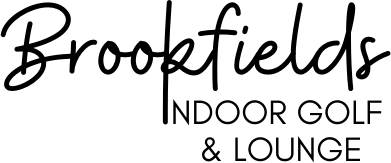 Brookfields Indoor Golf And Lounge - Black script type with black sans-serif type below