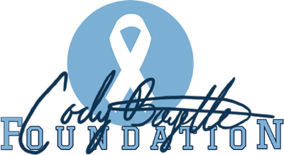 Cody Boyette Foundation - Light blue circle with white ribbon inside and script and collegiate type below
