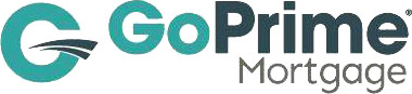 GoPrime Mortgage Logo - Turquoise and dark green sans-serif type with turquoise stylized letter G to left