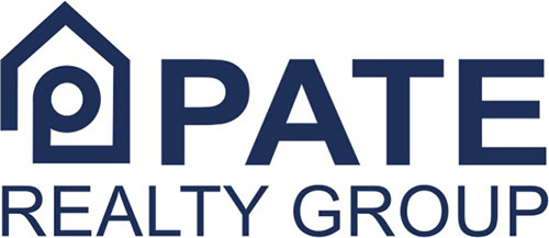 Pate Realty Group - Navy blue sans-serif type with house icon in upper left