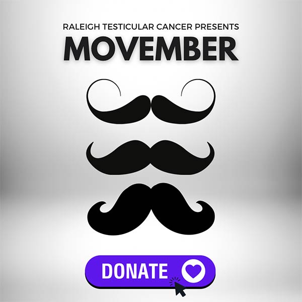 Graphic showing Movember logo over gray background with black border