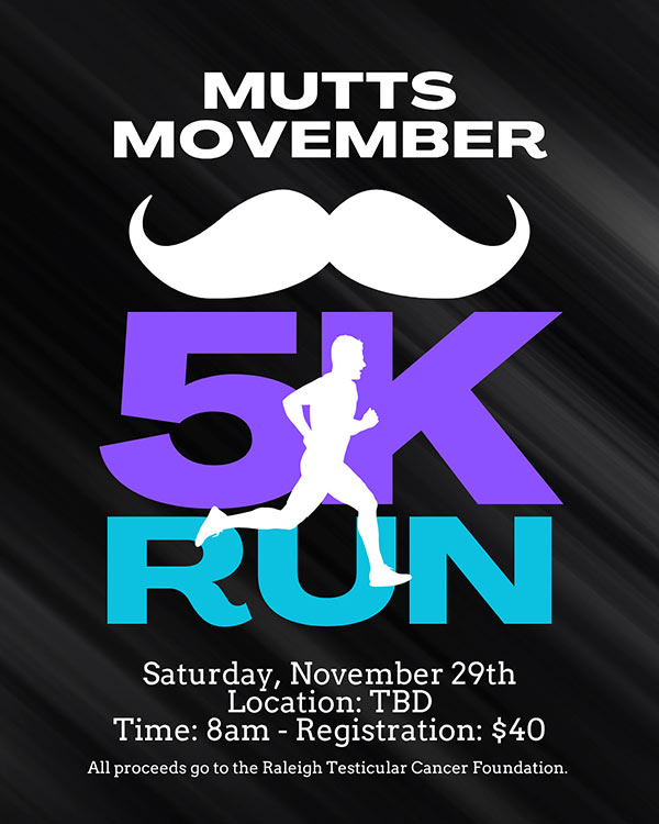 Graphic showing white, purple, and cyan sans-serif type on black gradient background with white mustache icon