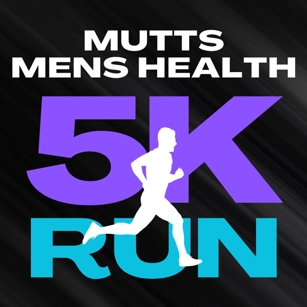 Graphic showing white, purple, and cyan sans-serif type on black gradient background with white runner icon