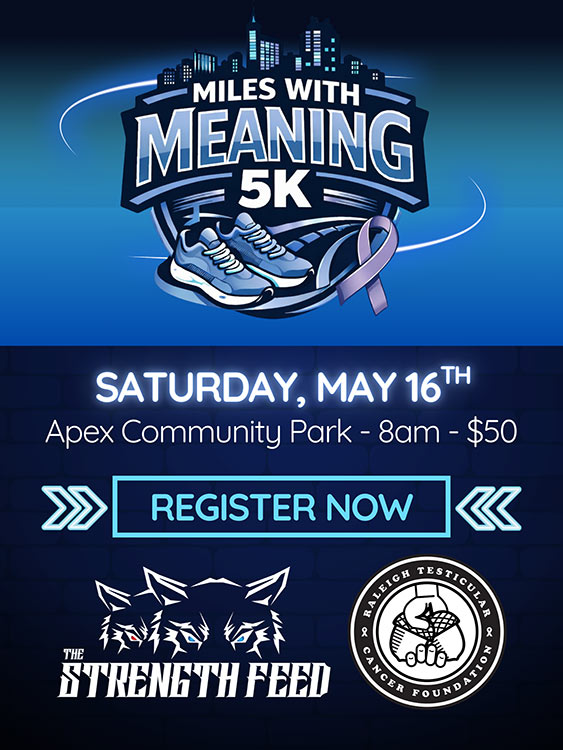 Miles with Meaning logo showing Illustrated city skyline and running shoes with white sans-serif type with event info below in white type over dark blue background
